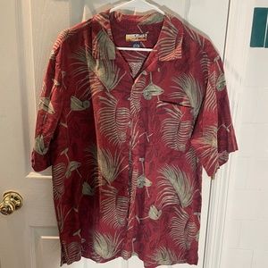 Havana Jack's Cafe 100% Silk Hawaiian Shirt Red L